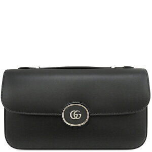 Gucci bag double GG plate leather black shoulder clutch